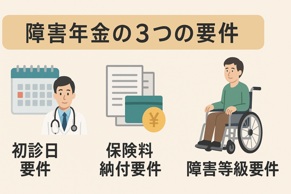 障害年金の3つの要件(初診日要件、保険料納付要件、障害等級要件)